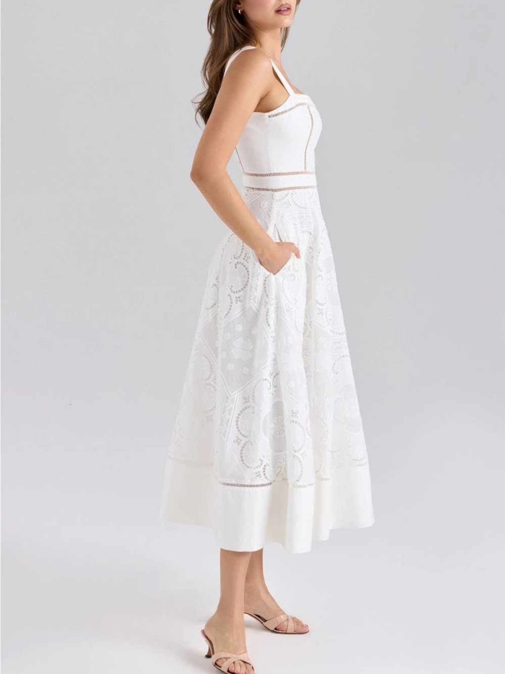 House of CB Ava White stretch cotton broderie anglaise Midi Dress